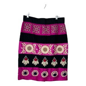 Leifsdottir Womens‎ Size 6 Skirt Embroidered Pink Black Boho Festival Silk Blend